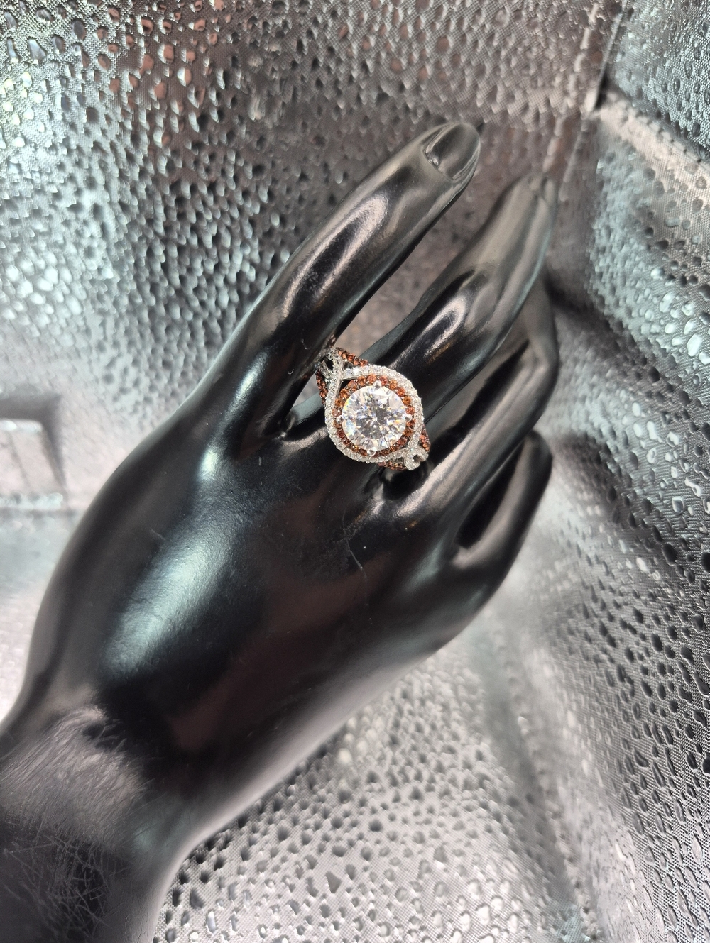 Elegant Moissanite With Red Sapphires Halo Ring